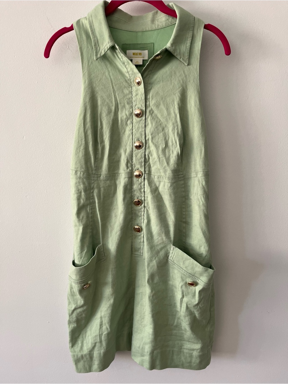 NWT Maeve Anthropology Green Sleeveless Button-Front Mini Dress Sz MP - Picture 5 of 11
